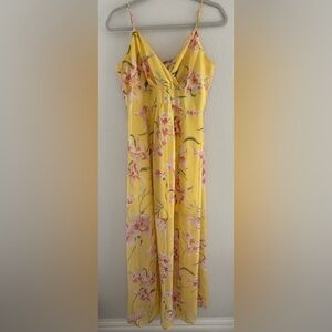 New York & Company Yellow Floral Maxi Dress Spaghetti Strap Size M